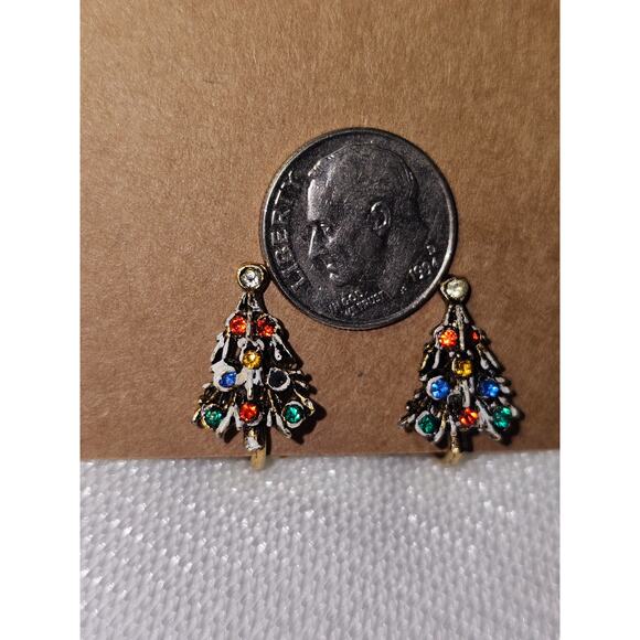 Vintage Christmas Tree Clip-On Earrings with Rhinestones-read! - Picture 3 of 7